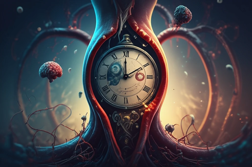 Clock merging into blood vessel