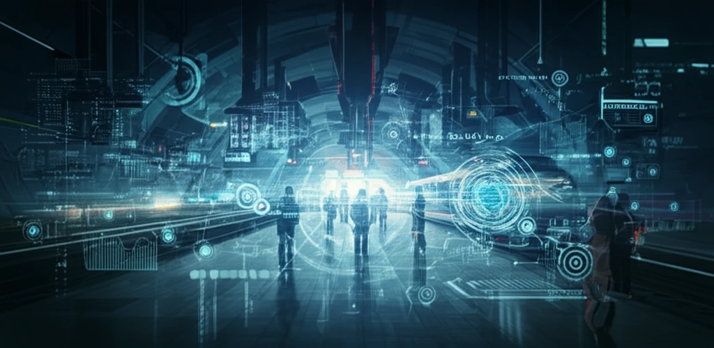 Futuristic metro station with AI-powered connections.