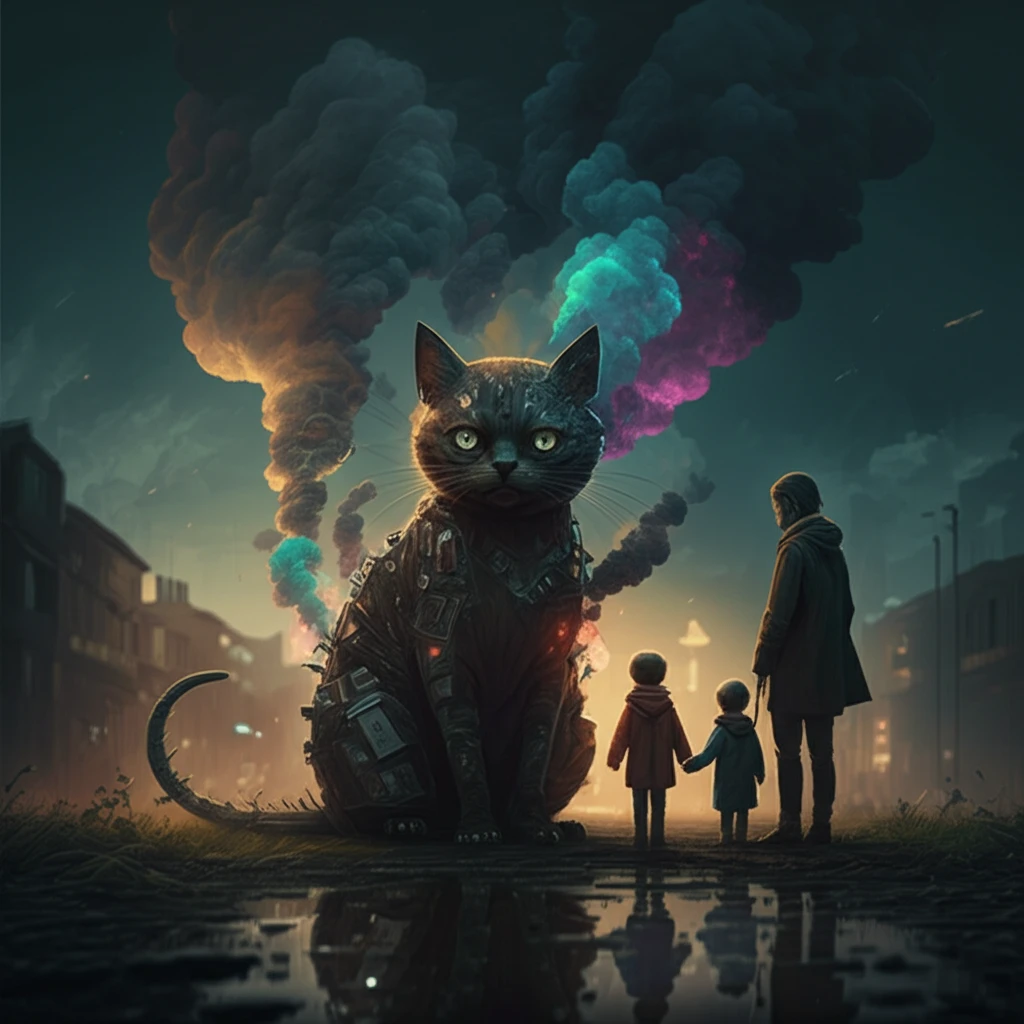 Cat silhouette filled with household toxins, symbolizing indoor pollution awareness.