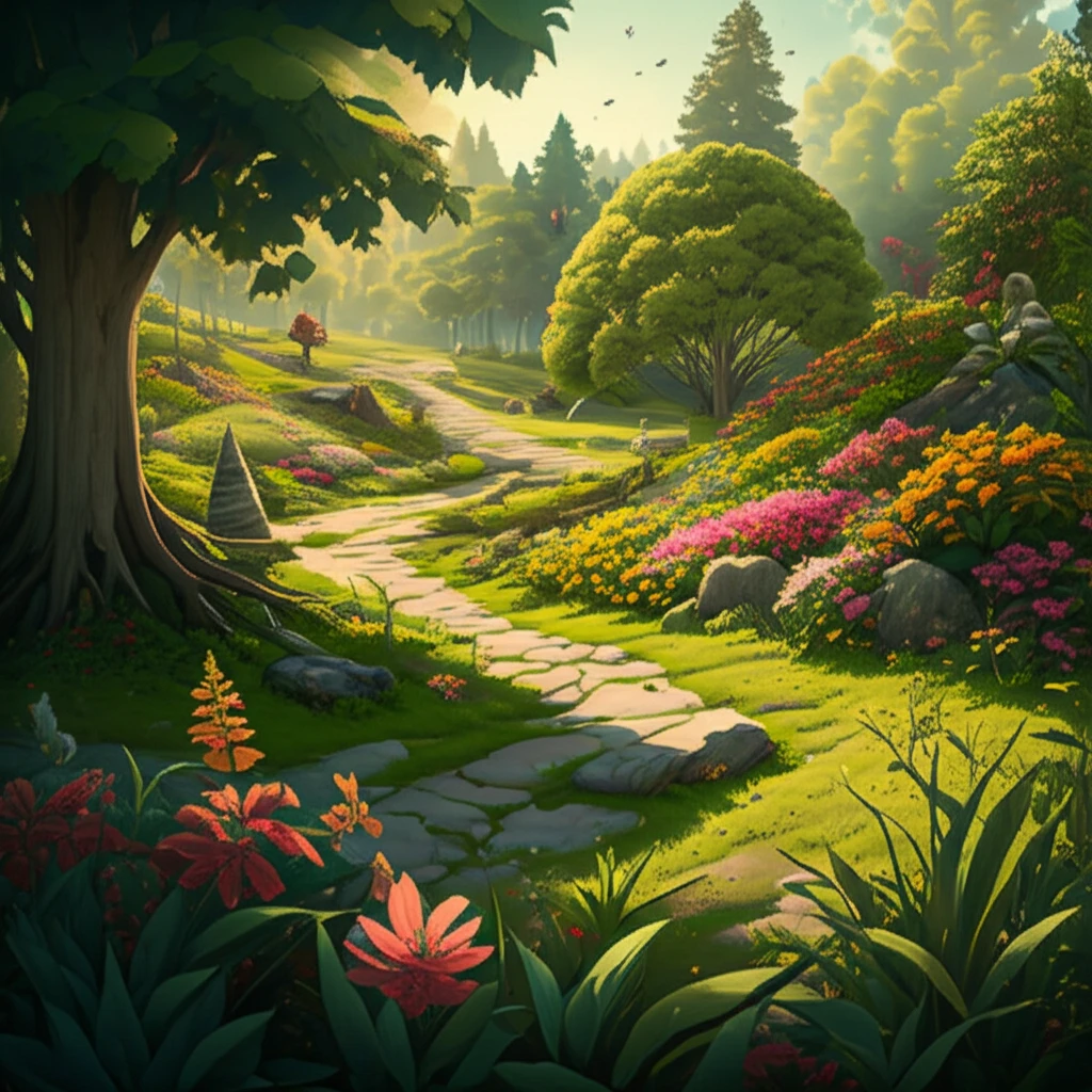 Lush grassland with diverse plants and grazing animals symbolizing sustainable agriculture and environmental renewal.