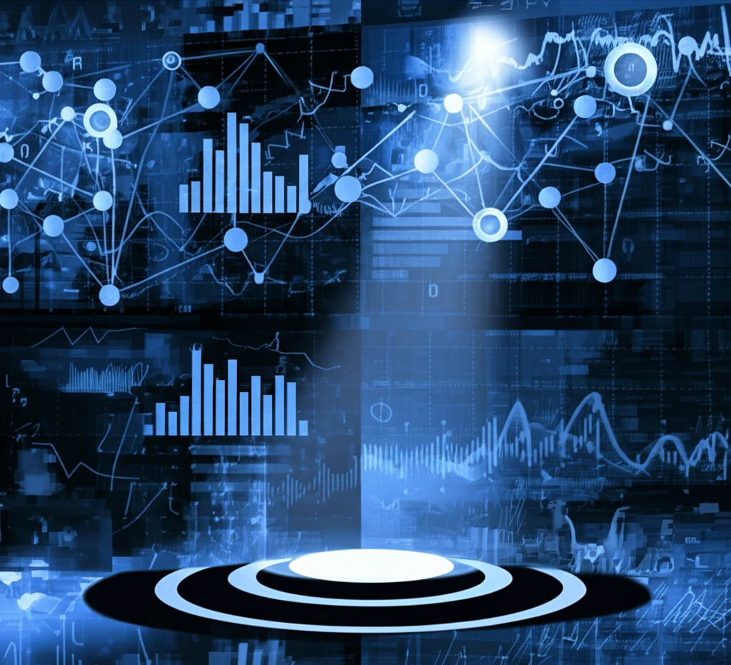 Surreal illustration of economic variables connected by Linear IV Regression.