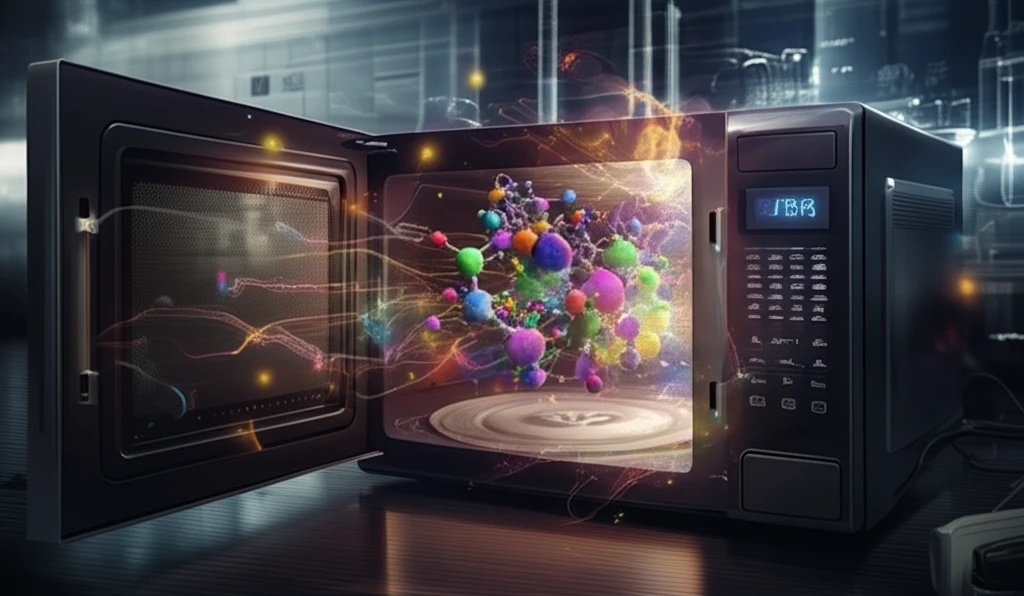 Microwave-assisted organic synthesis creating complex molecules.