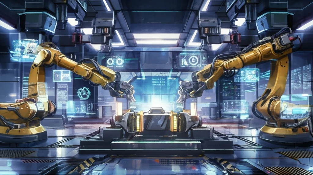 Futuristic brake testing facility with robotic arms.