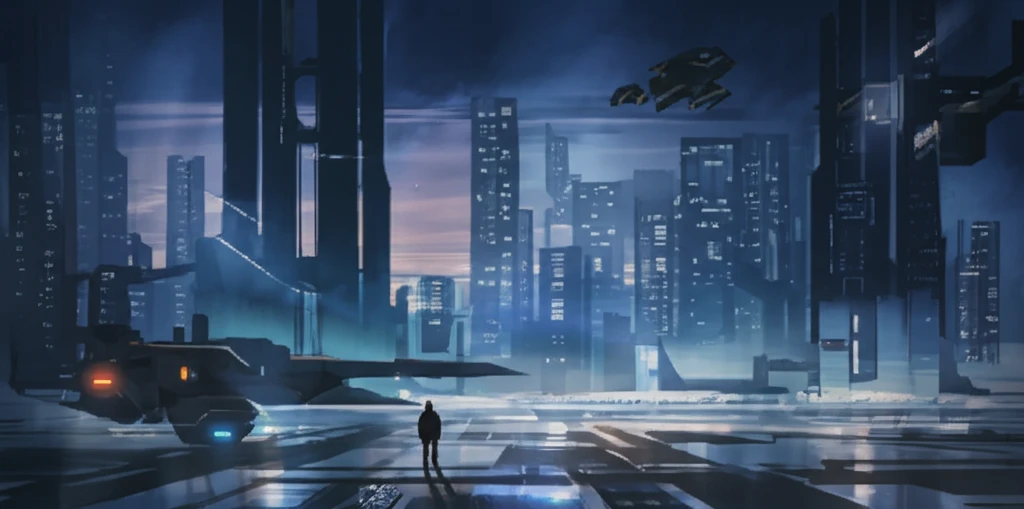 Futuristic cityscape with sound-dampening roads and levitating vehicles.