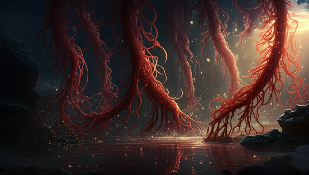 Red algae purifying polluted water.