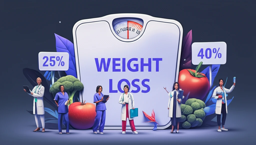 Healthcare workers celebrating weight loss achievements.