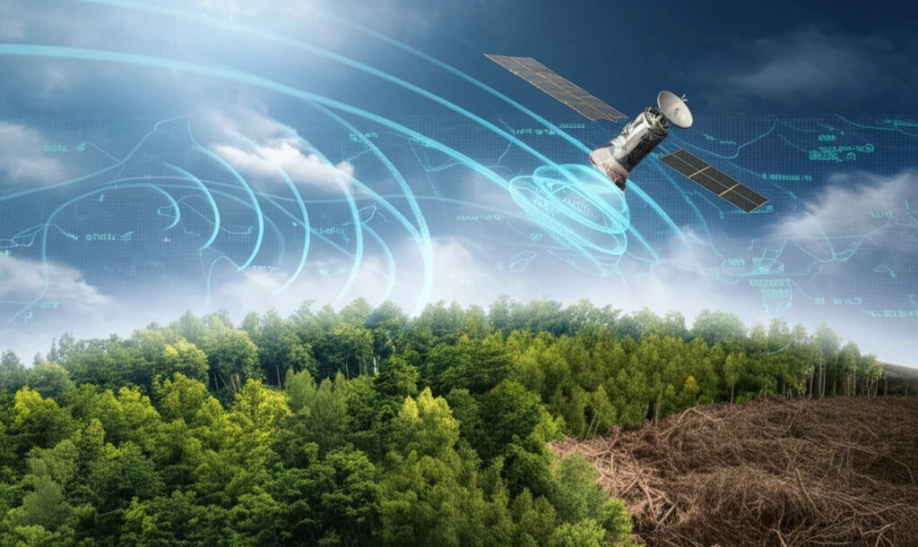 Satellite view of Earth's forests, illustrating deforestation monitoring with radar technology.