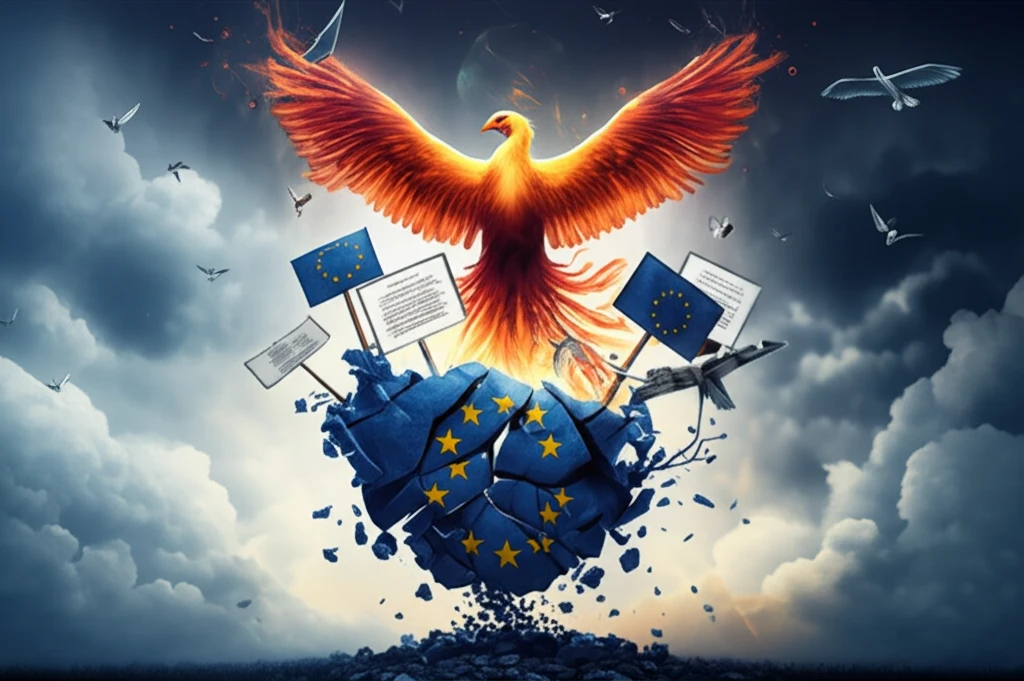 Symbolic image of the European Union undergoing transformative change, representing the concept of destituent power.
