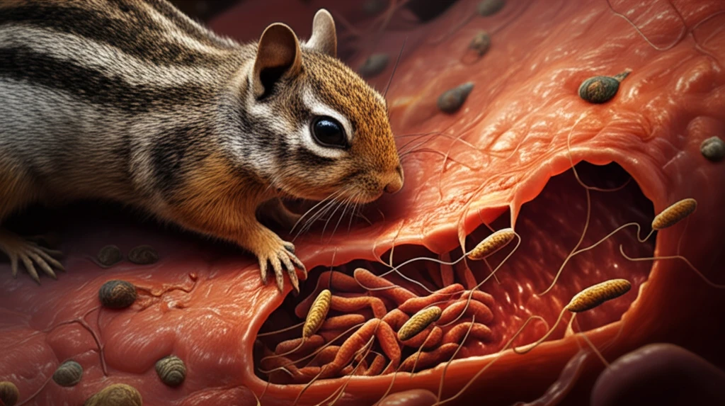 Microscopic view of Eimeria ammospermophili within a Harris's antelope squirrel's intestine.