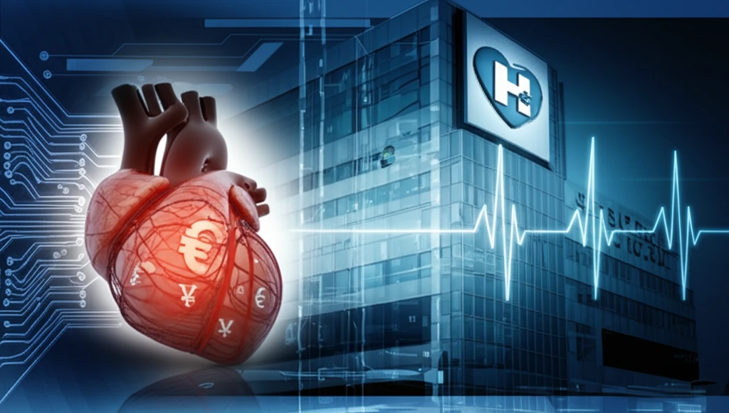 Stylized illustration of a heart intertwined with currency symbols and circuitry, representing heart health, technology, and healthcare costs.