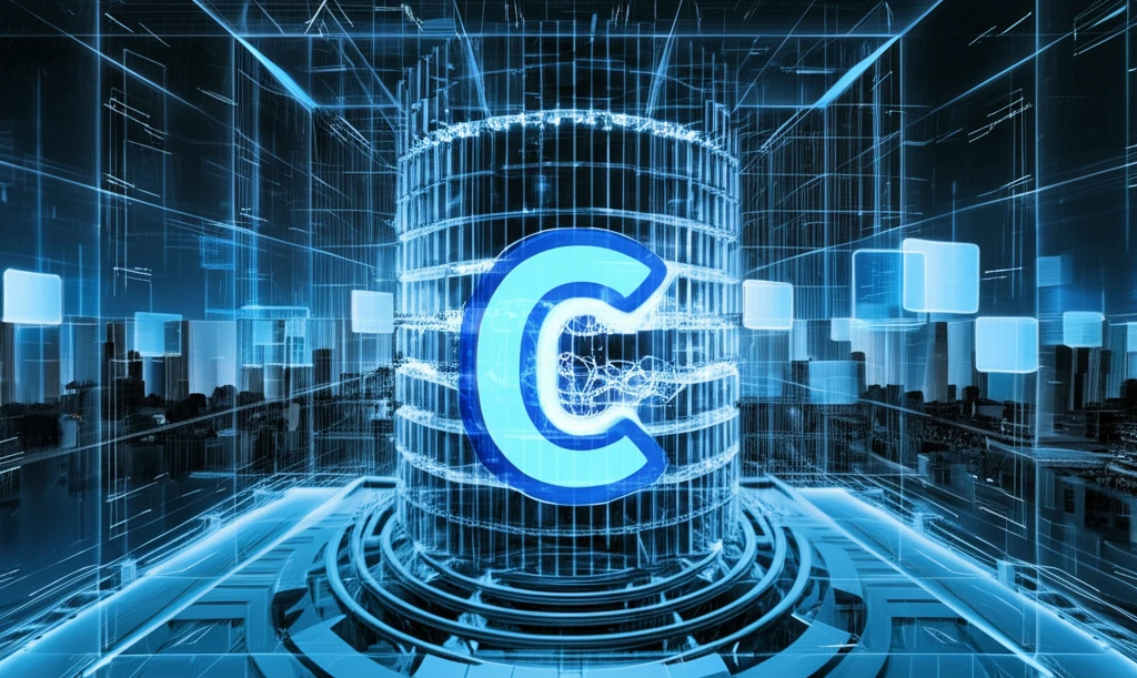 Surreal illustration of a nuclear reactor core with a translucent data validation grid and a 'C' symbol, symbolizing consistency.