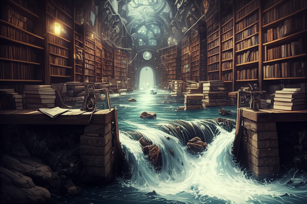 Surreal illustration of knowledge flow in a university setting, showing patents as both enablers and inhibitors.