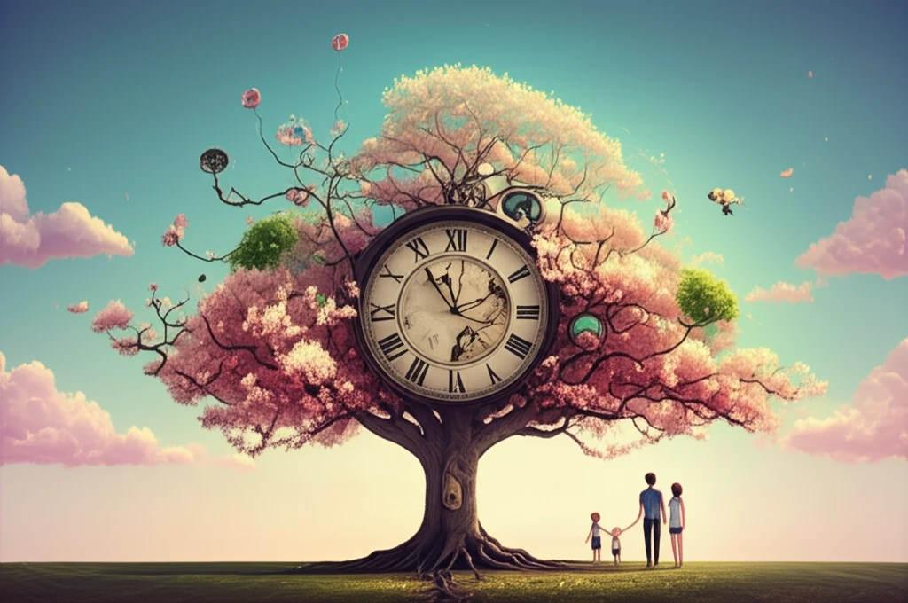 Family tree with clock symbolizing the impact of time on family planning.