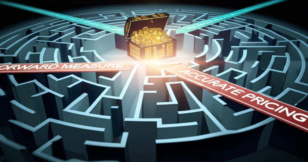 Financial maze illustrating forward and swap measures leading to accurate pricing.
