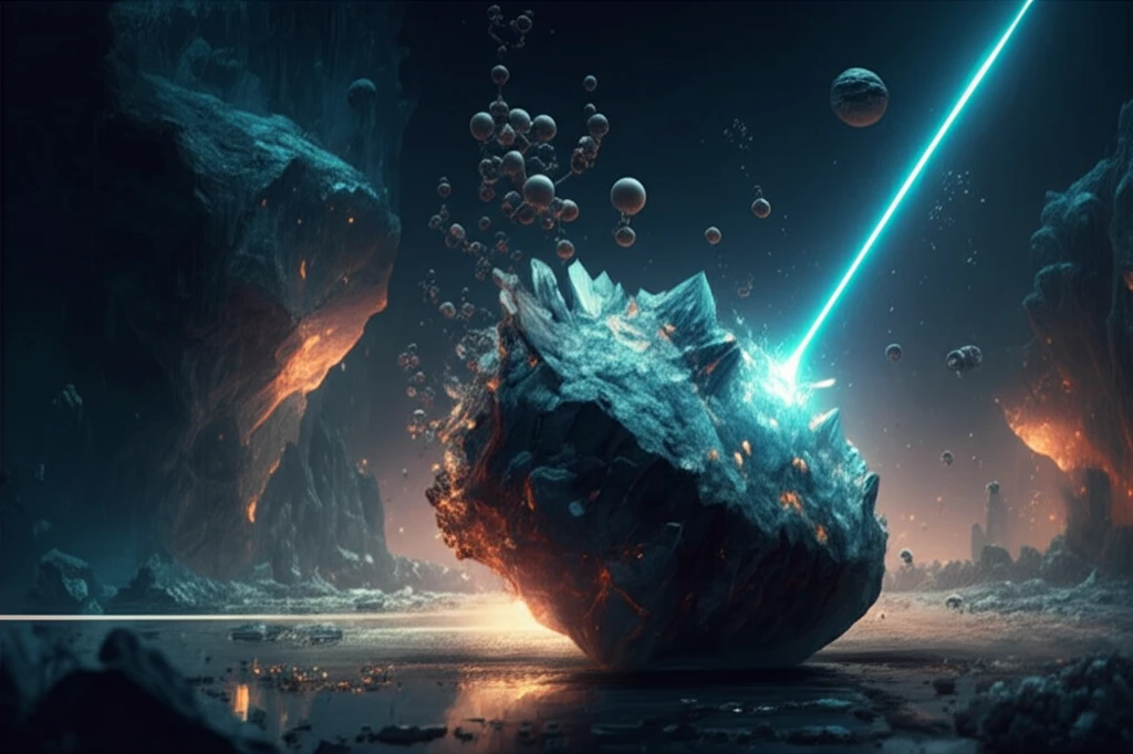 Laser beam purifying a mineral sample underwater.