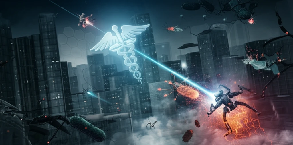 Futuristic illustration of plazomicin combating resistant bacteria.