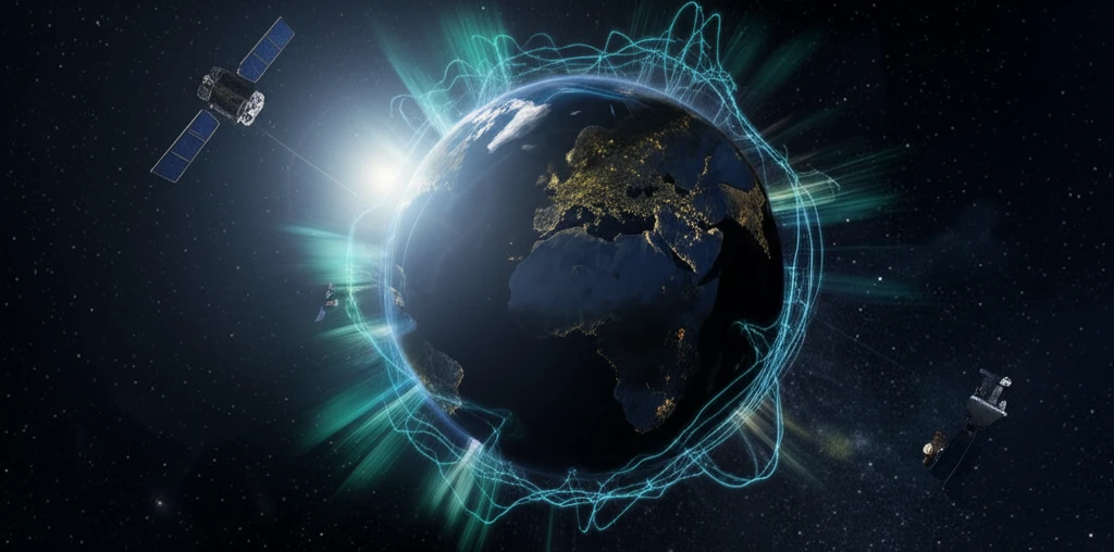 Auroral Hall currents flowing around the Earth, as viewed from space.