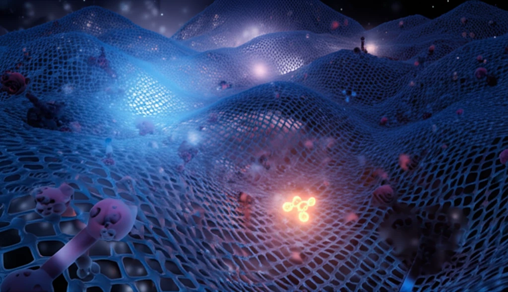 Surreal illustration of phosgene detection using a UV glowing nylon membrane filter, set against an industrial and natural background.