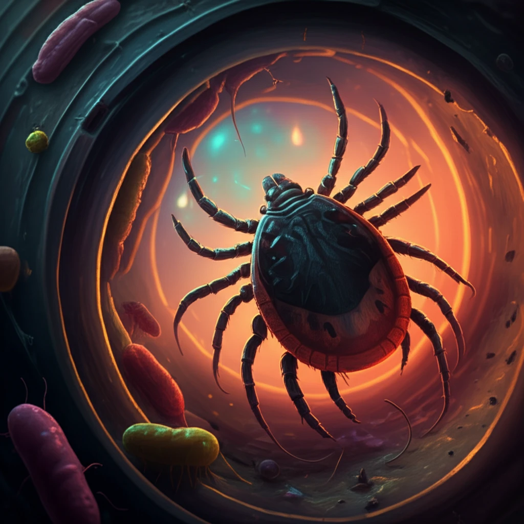 Surreal illustration of bacteria inside a tick egg.