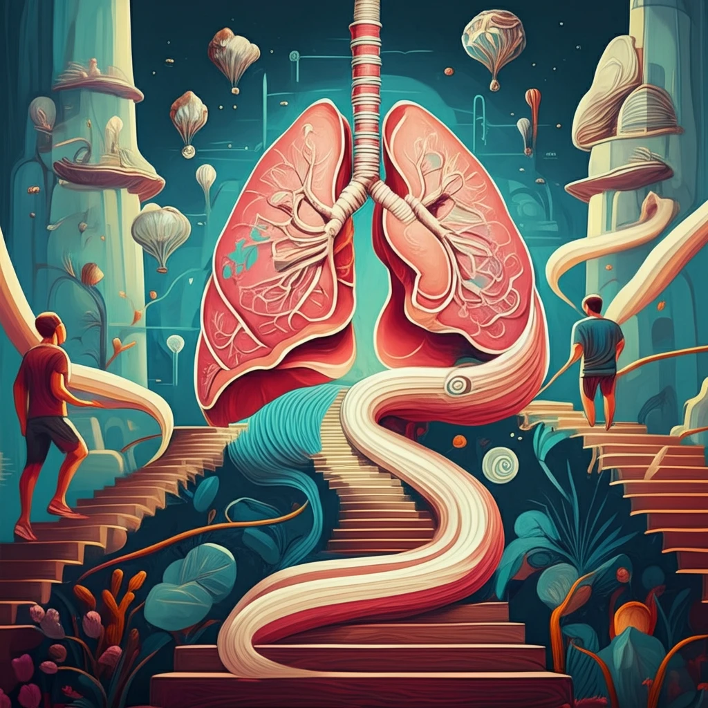 Lungs intertwined with staircase steps