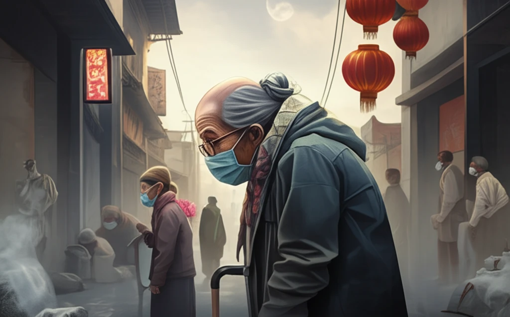 A surreal illustration representing elderly care in China.