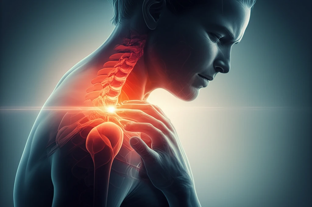 Surreal illustration of shoulder pain with cold emanating from a point.