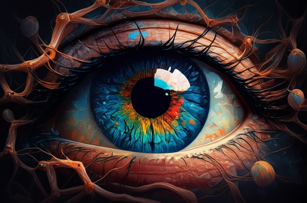 Glowing brain connected to a human eye symbolizing neural regeneration