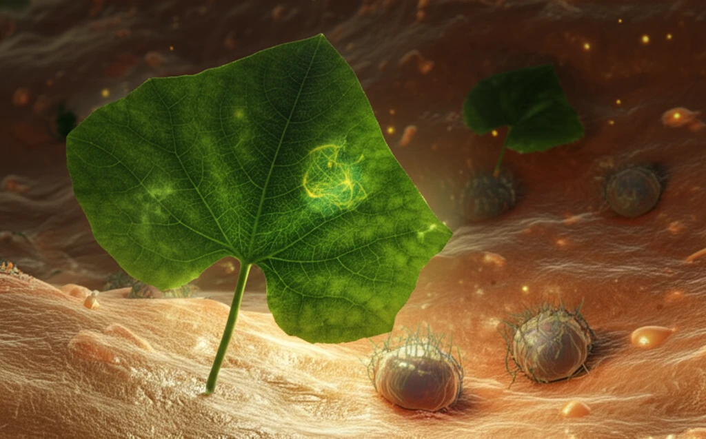 Glowing cucumber leaves neutralizing inflammation cells.