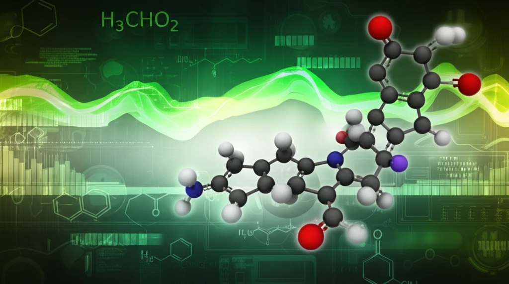 Molecular structures of Catechol and Thiosemicarbazide intertwined, with a backdrop of a vibrant, abstract electrochemical gradient