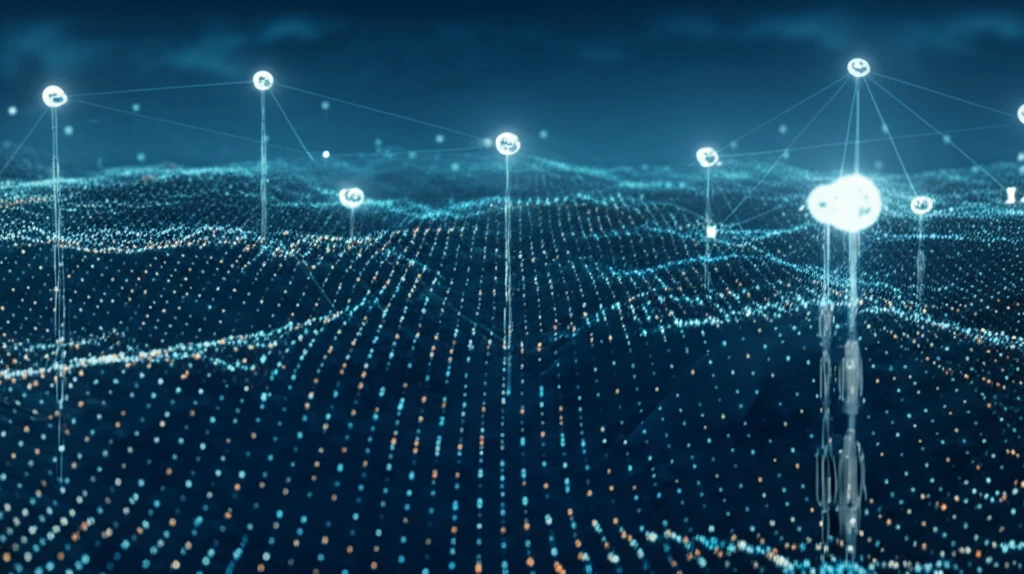 Interconnected market equilibrium nodes visualized as glowing orbs.