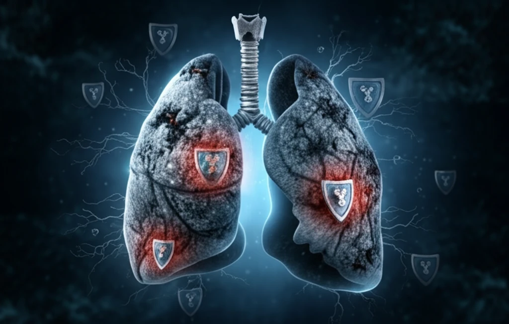 A stylized image of a damaged lung being protected by CRTH2 receptors.
