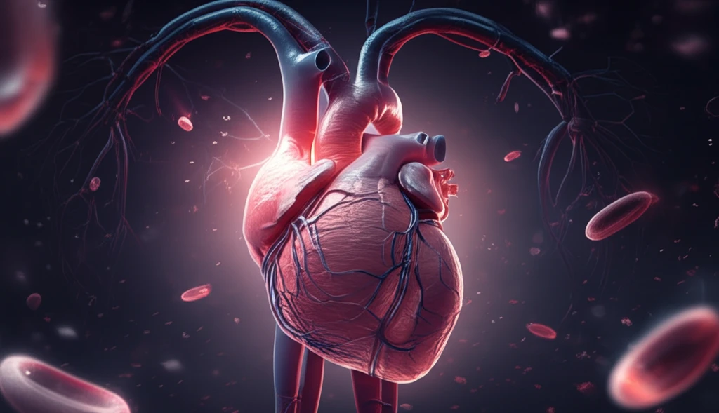 Heart and arteries with platelets flowing freely.