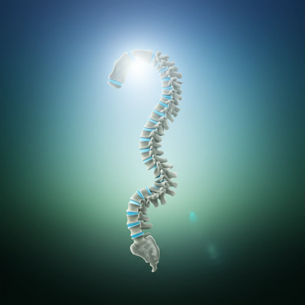 A question mark formed by a spine, symbolizing questions about spinal health.