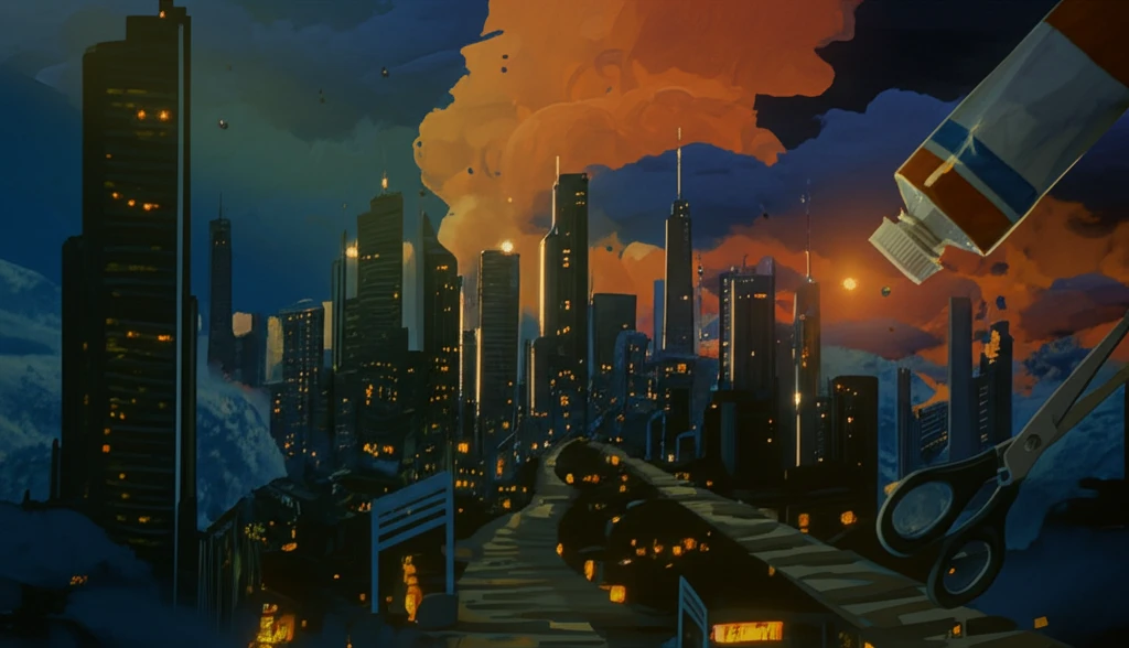 A cityscape made of art supplies symbolizes the intersection of creativity and business success.