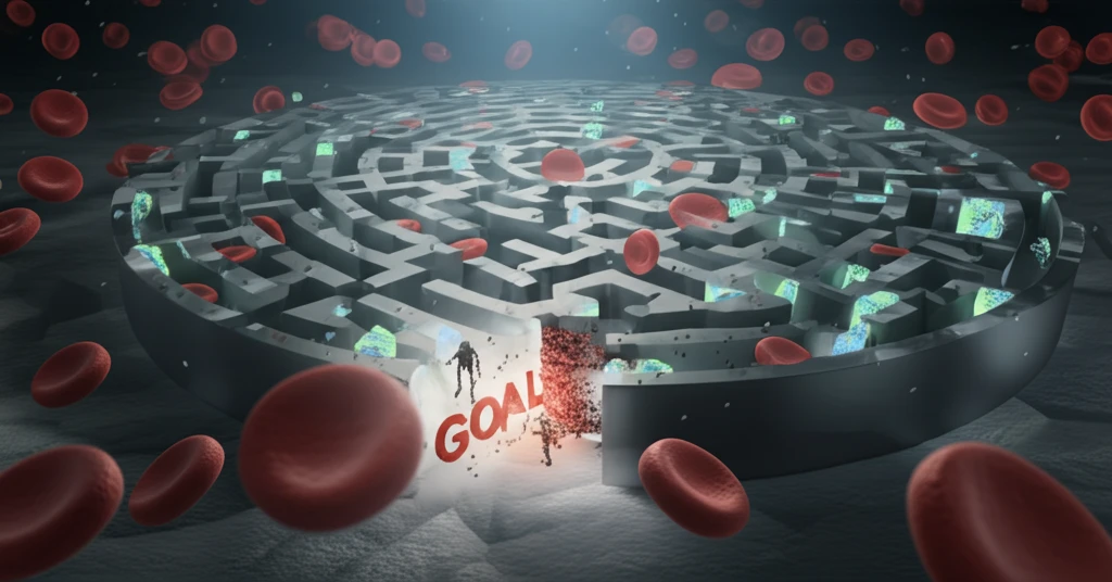 Nanobots navigating blood-brain barrier to target Alzheimer's plaques.