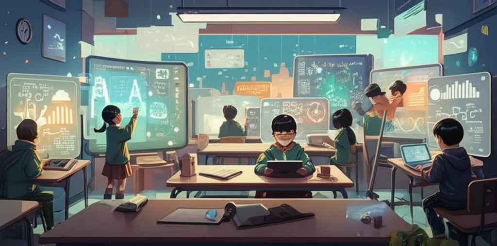 Diverse children learning vocabulary through different media.