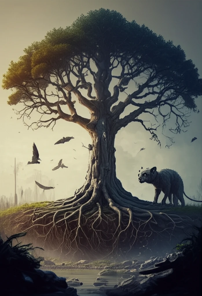 A surreal tree representing the interplay of evolutionary history and adaptation.