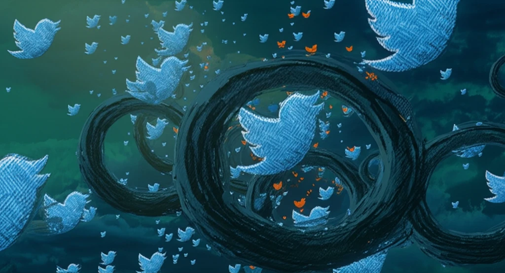 Surreal illustration of psoriasis discussions on Twitter.