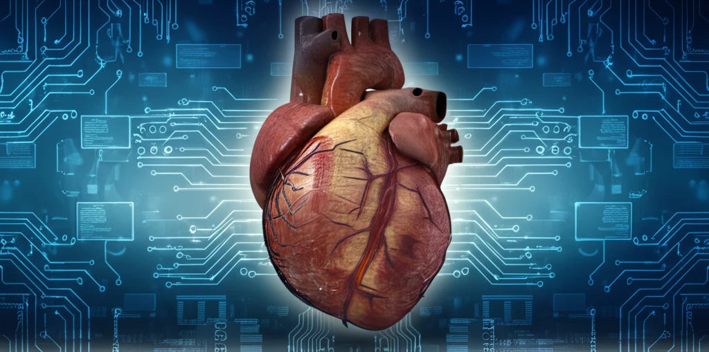 Digital heart intertwined with computer circuits.