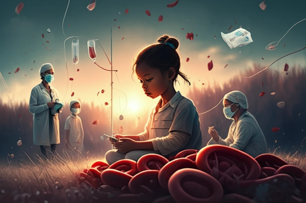 Hopeful sunrise over a child receiving care for sickle cell anemia.