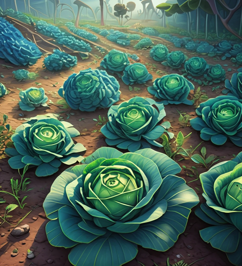 Lush organic white cabbage field with integrated pest management