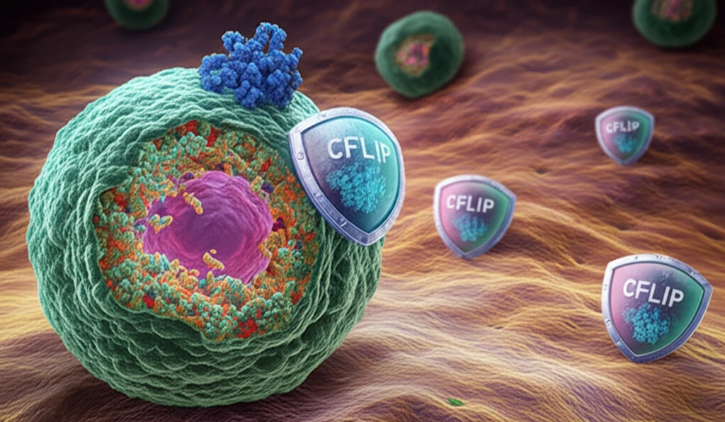 Cancer cells transforming during EMT with cFLIP shields being removed.