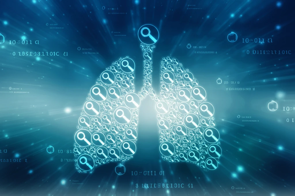 Surreal illustration of interconnected search icons forming a lung, symbolizing AI-powered flu prediction.