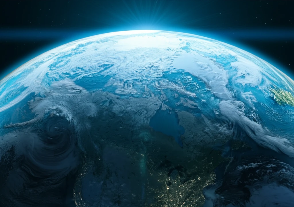 Surreal illustration of Earth during the Last Glacial Maximum, showcasing vast ice sheets and altered coastlines.