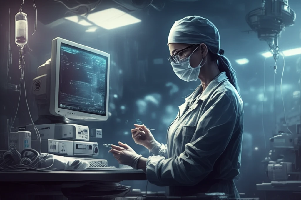 Medical professional administering push-dose pressor in emergency room.