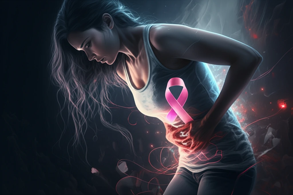 Surreal illustration of menstrual pain and ovarian cancer awareness