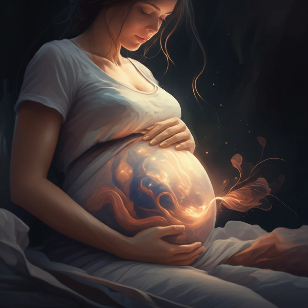 Pregnant woman feeling fetal movement.