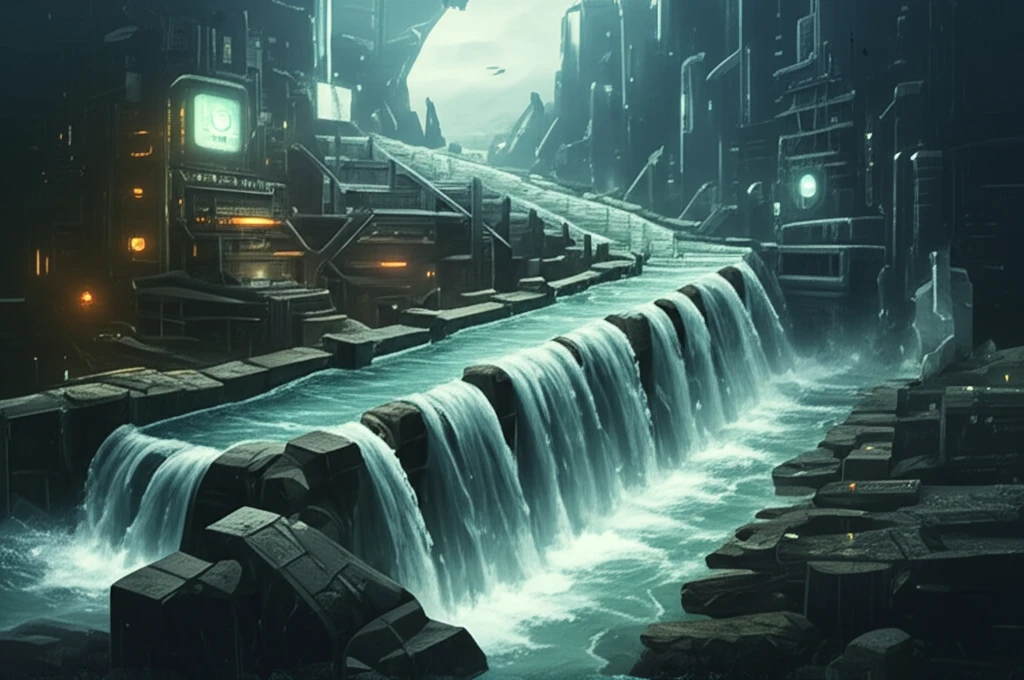 Futuristic irrigation channel featuring inclined weirs.