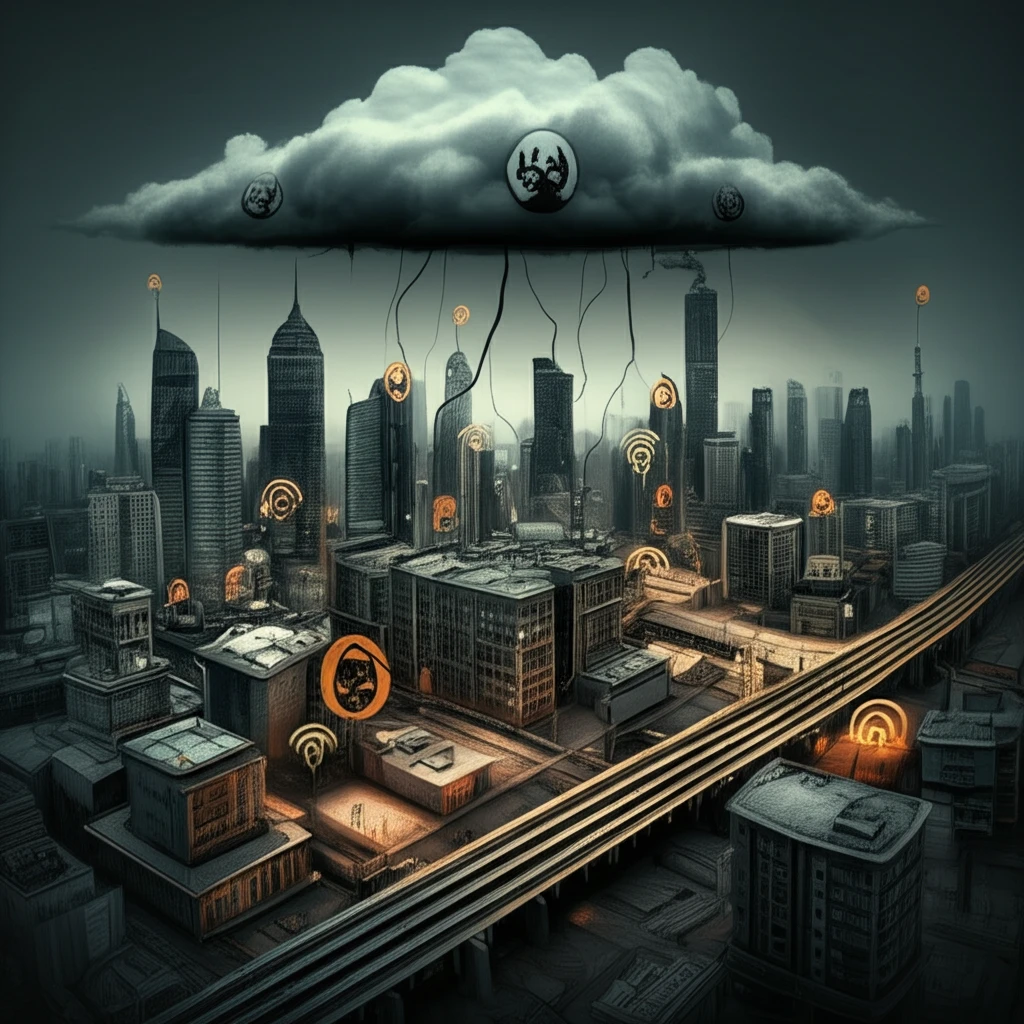 Surreal illustration of IoT devices under threat of cyberattack