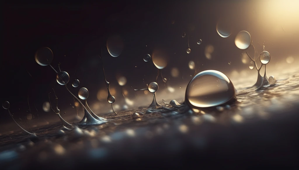 Microscopic view of water droplets interacting with a chemically imperfect surface.